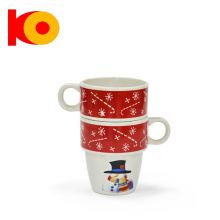Promotional snowman design ceramic stacked mug with handle